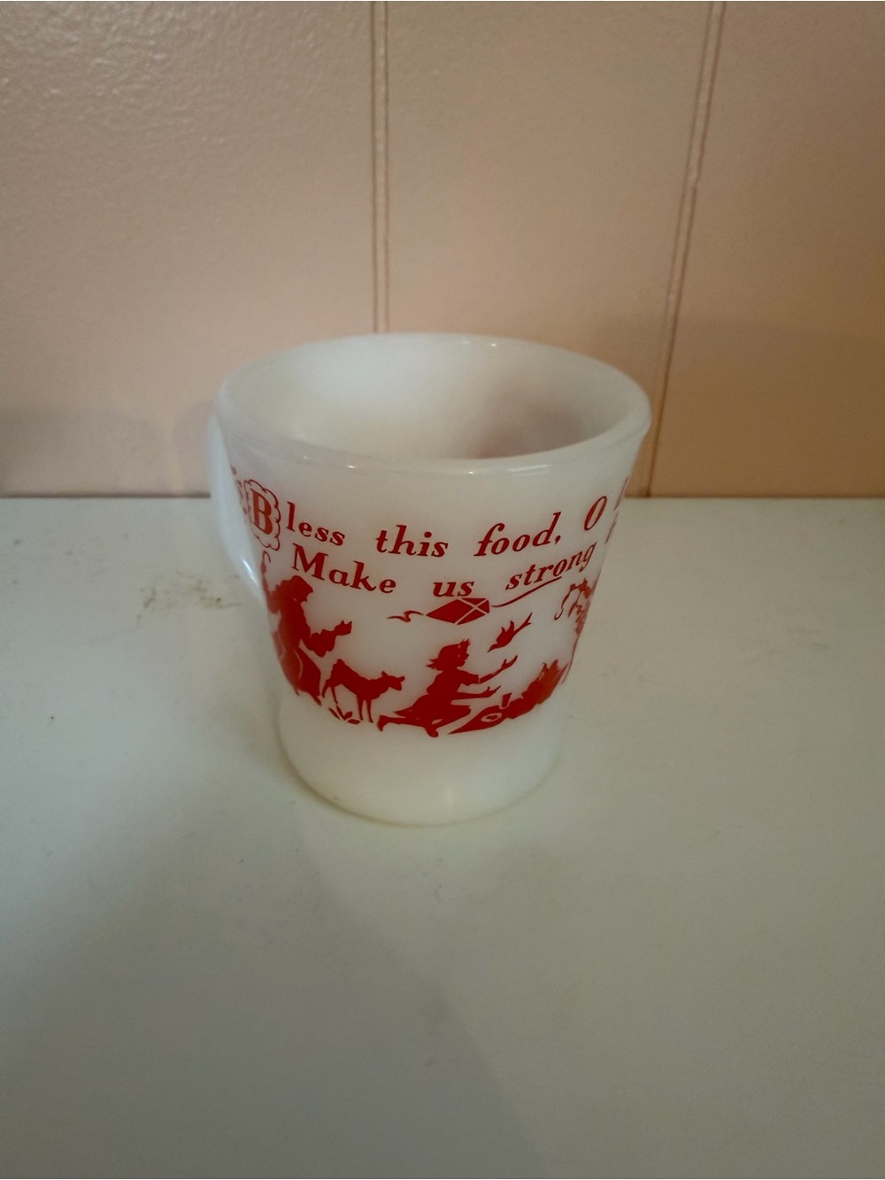 Anchor hocking fire king milk glass red quote design mug